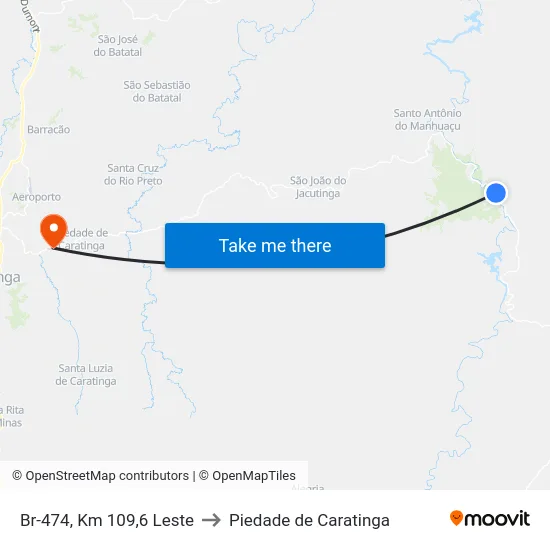 Br-474, Km 109,6 Leste to Piedade de Caratinga map