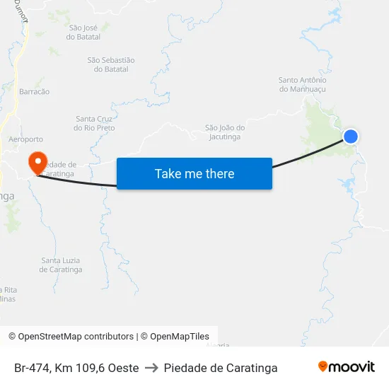 Br-474, Km 109,6 Oeste to Piedade de Caratinga map