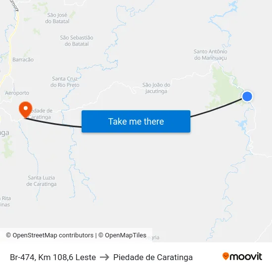 Br-474, Km 108,6 Leste to Piedade de Caratinga map