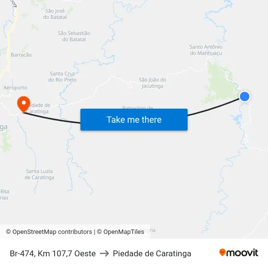 Br-474, Km 107,7 Oeste to Piedade de Caratinga map