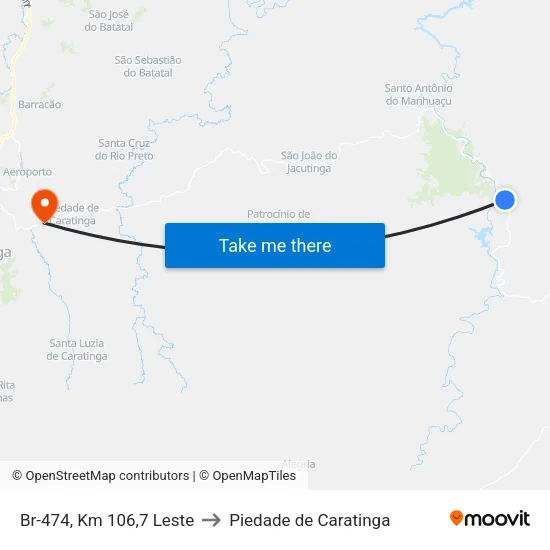 Br-474, Km 106,7 Leste to Piedade de Caratinga map