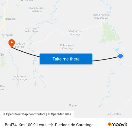 Br-474, Km 100,9 Leste to Piedade de Caratinga map
