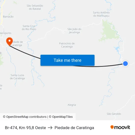 Br-474, Km 95,8 Oeste to Piedade de Caratinga map