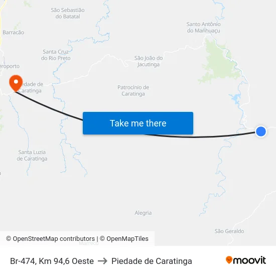 Br-474, Km 94,6 Oeste to Piedade de Caratinga map