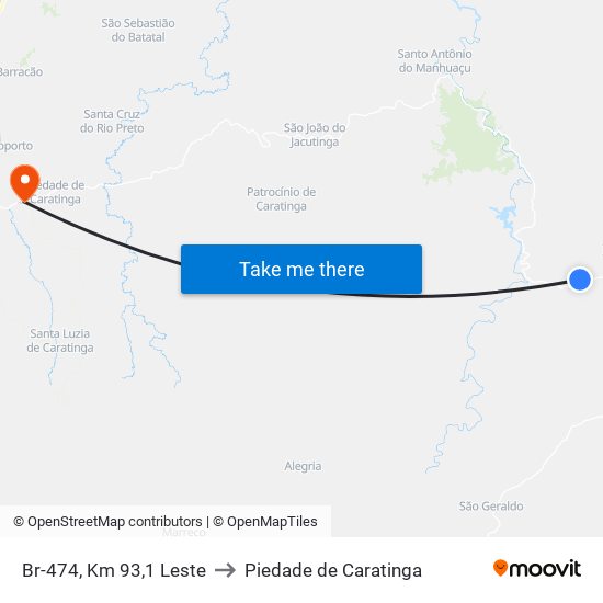 Br-474, Km 93,1 Leste to Piedade de Caratinga map