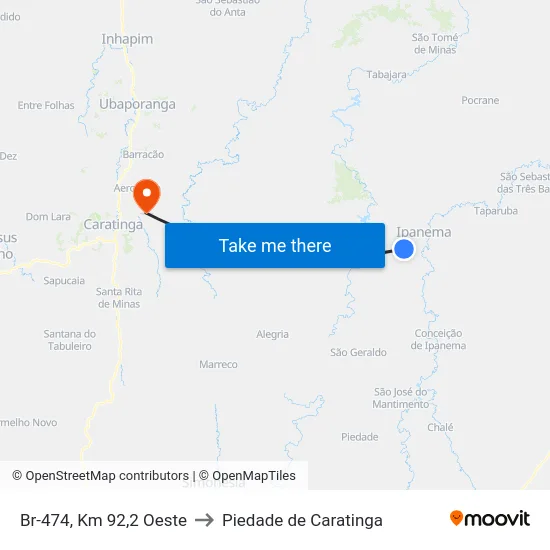 Br-474, Km 92,2 Oeste to Piedade de Caratinga map