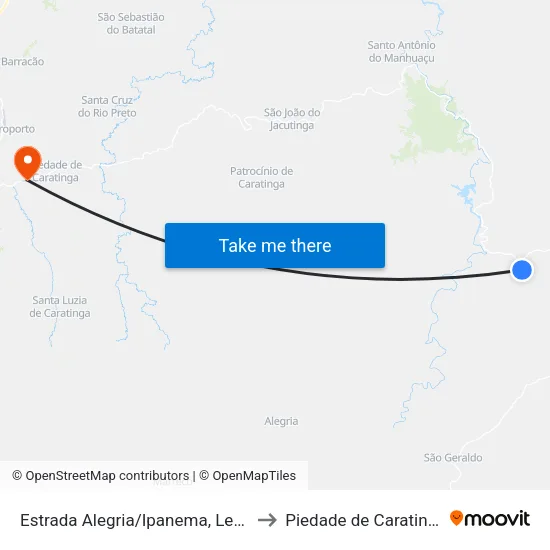 Estrada Alegria/Ipanema, Leste to Piedade de Caratinga map