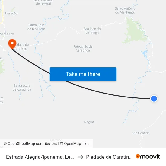 Estrada Alegria/Ipanema, Leste to Piedade de Caratinga map