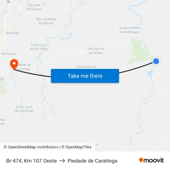 Br-474, Km 107 Oeste to Piedade de Caratinga map
