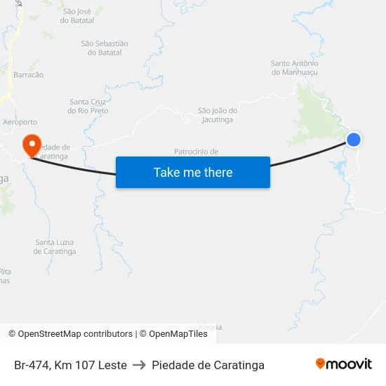 Br-474, Km 107 Leste to Piedade de Caratinga map
