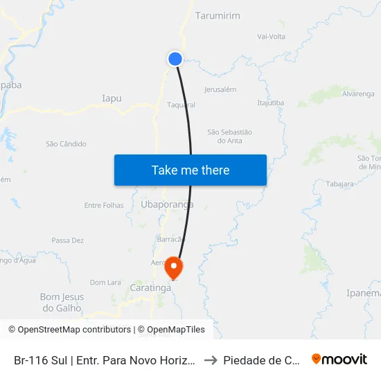 Br-116 Sul | Entr. Para Novo Horizonte De Minas to Piedade de Caratinga map