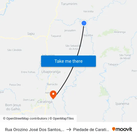 Rua Orozino José Dos Santos, 205 to Piedade de Caratinga map
