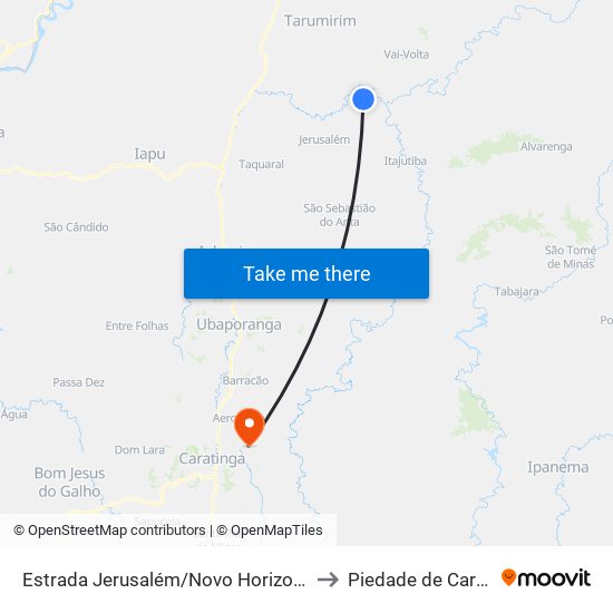 Estrada Jerusalém/Novo Horizonte, Oeste to Piedade de Caratinga map