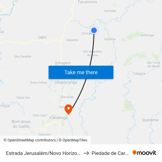 Estrada Jerusalém/Novo Horizonte, Leste to Piedade de Caratinga map