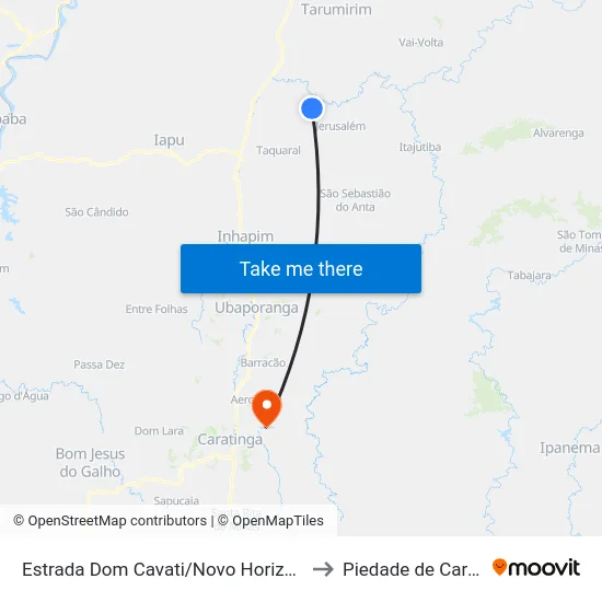 Estrada Dom Cavati/Novo Horizonte, Leste to Piedade de Caratinga map