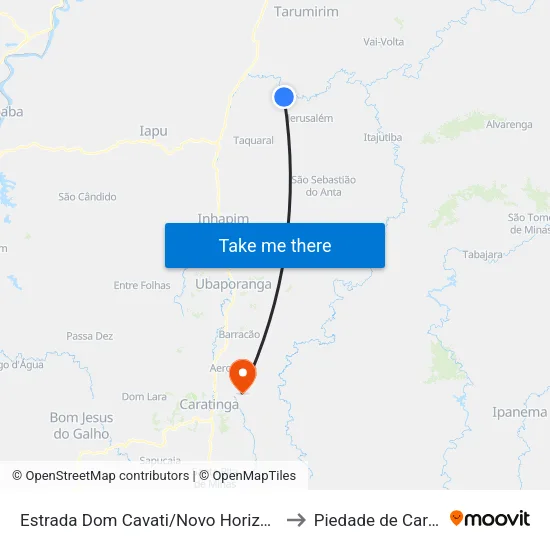 Estrada Dom Cavati/Novo Horizonte, Oeste to Piedade de Caratinga map