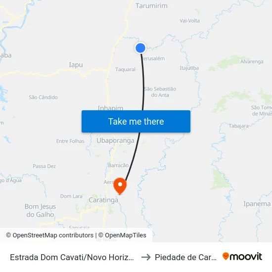 Estrada Dom Cavati/Novo Horizonte, Leste to Piedade de Caratinga map