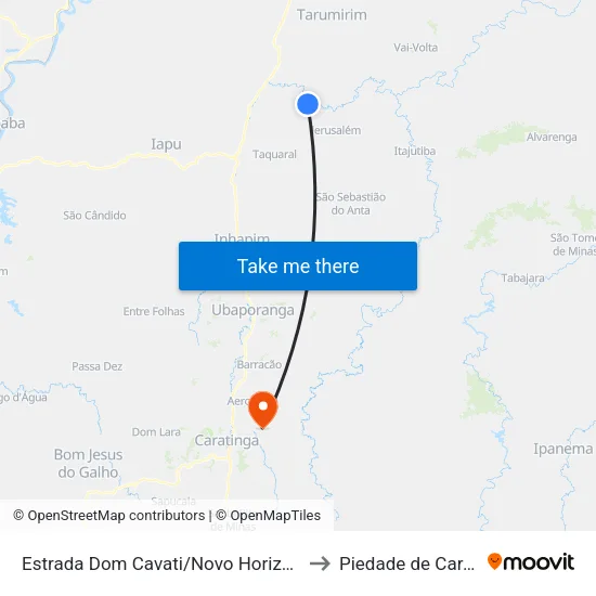 Estrada Dom Cavati/Novo Horizonte, Leste to Piedade de Caratinga map
