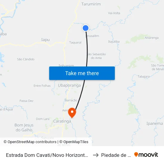 Estrada Dom Cavati/Novo Horizonte, Leste | Vargem Alegre to Piedade de Caratinga map
