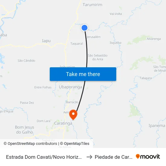 Estrada Dom Cavati/Novo Horizonte, Oeste to Piedade de Caratinga map