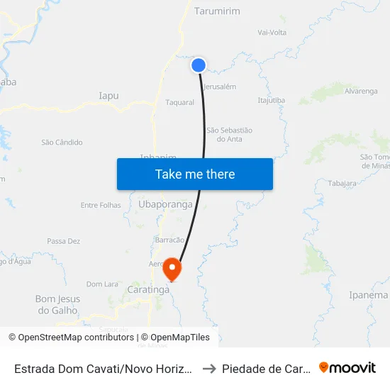Estrada Dom Cavati/Novo Horizonte, Leste to Piedade de Caratinga map