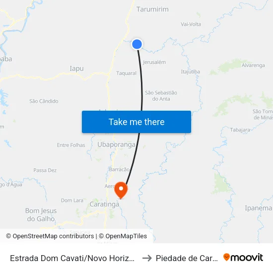 Estrada Dom Cavati/Novo Horizonte, Oeste to Piedade de Caratinga map
