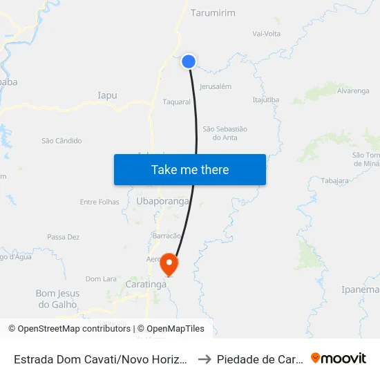 Estrada Dom Cavati/Novo Horizonte, Oeste to Piedade de Caratinga map