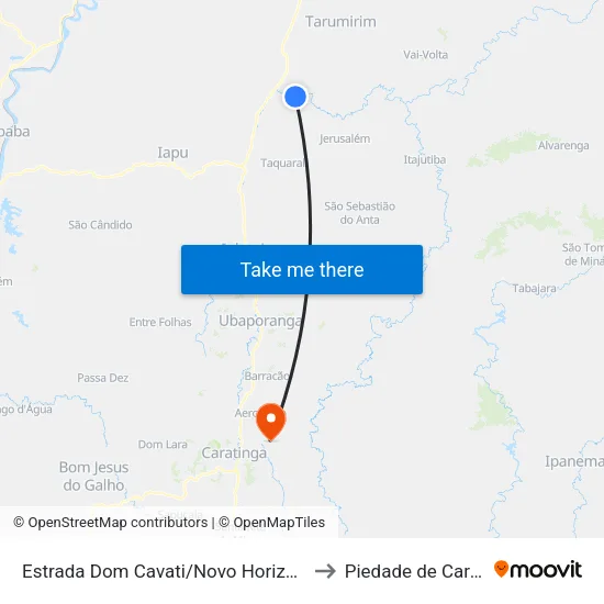Estrada Dom Cavati/Novo Horizonte, Oeste to Piedade de Caratinga map