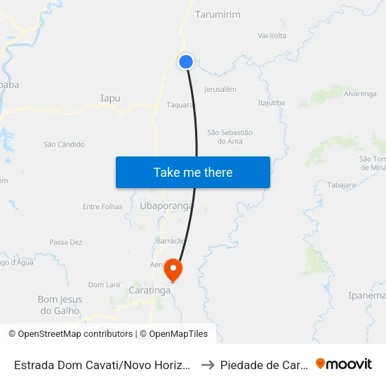Estrada Dom Cavati/Novo Horizonte, Oeste to Piedade de Caratinga map