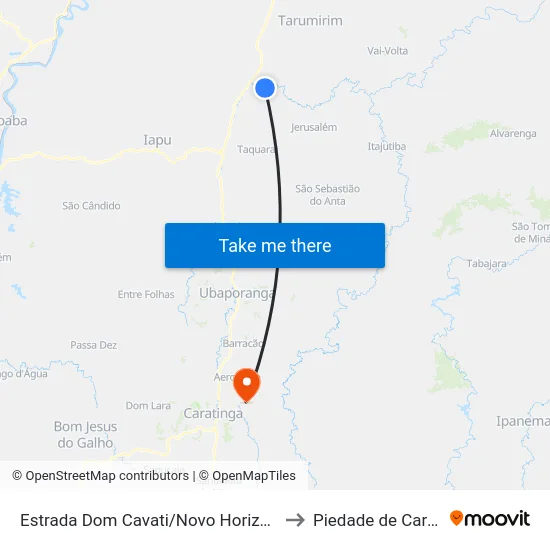 Estrada Dom Cavati/Novo Horizonte, Leste to Piedade de Caratinga map