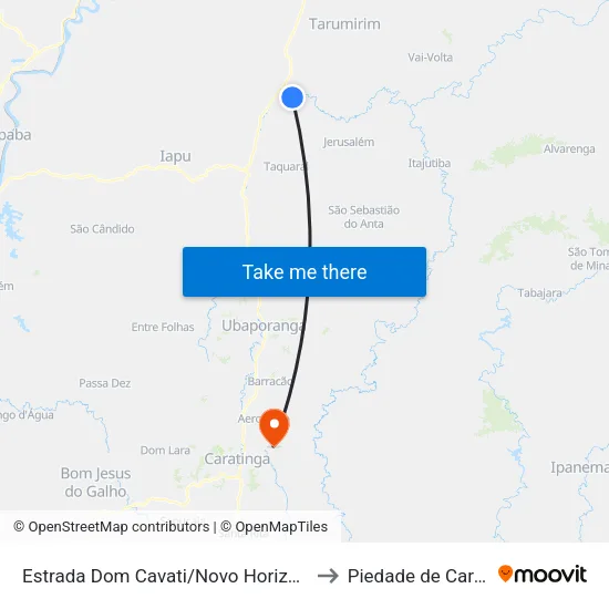 Estrada Dom Cavati/Novo Horizonte, Oeste to Piedade de Caratinga map
