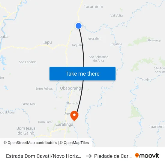 Estrada Dom Cavati/Novo Horizonte, Oeste to Piedade de Caratinga map