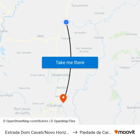 Estrada Dom Cavati/Novo Horizonte, Leste to Piedade de Caratinga map