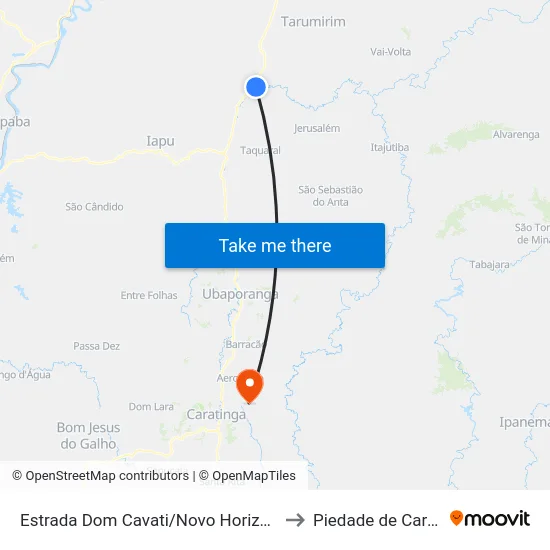 Estrada Dom Cavati/Novo Horizonte, Leste to Piedade de Caratinga map