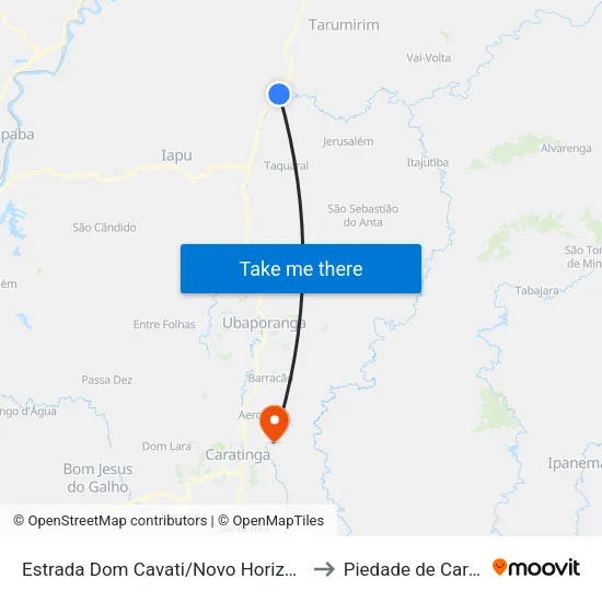 Estrada Dom Cavati/Novo Horizonte, Oeste to Piedade de Caratinga map