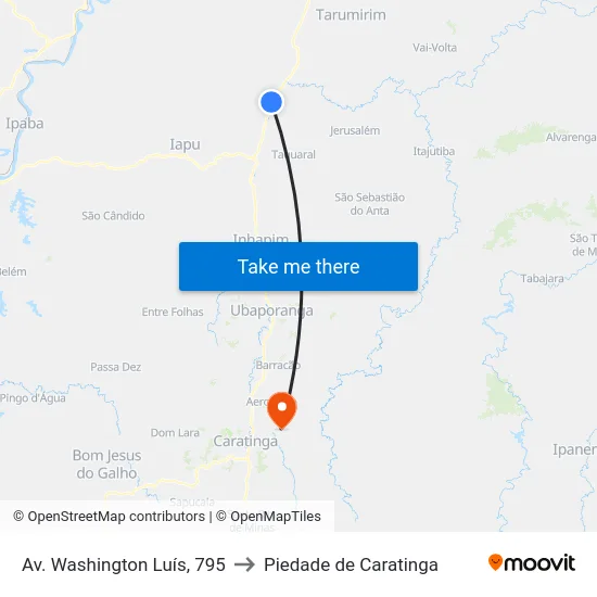 Av. Washington Luís, 795 to Piedade de Caratinga map