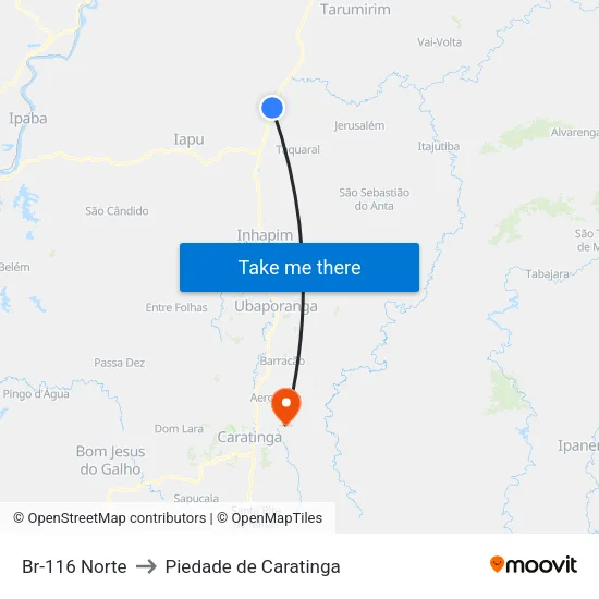 Br-116 Norte to Piedade de Caratinga map