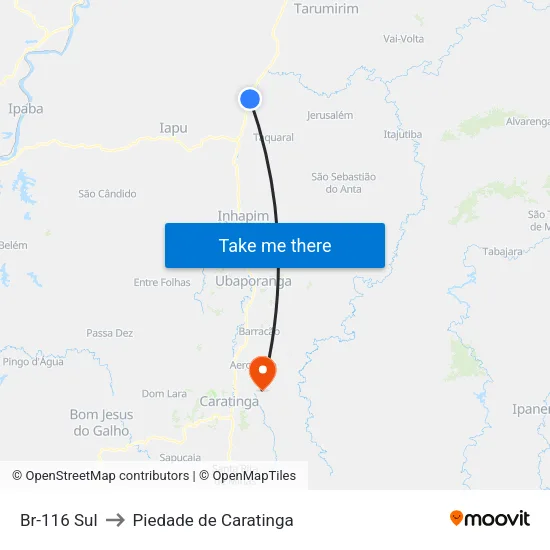 Br-116 Sul to Piedade de Caratinga map