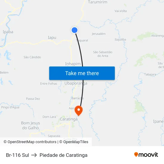 Br-116 Sul to Piedade de Caratinga map