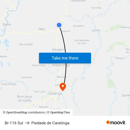 Br-116 Sul to Piedade de Caratinga map