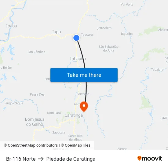 Br-116 Norte to Piedade de Caratinga map