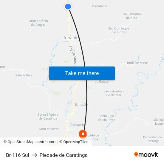 Br-116 Sul to Piedade de Caratinga map