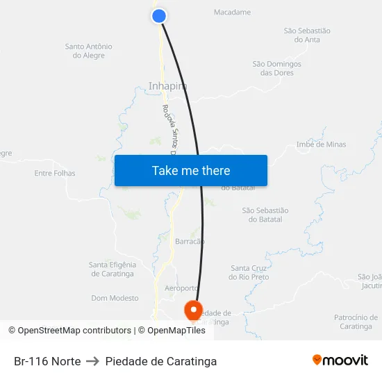 Br-116 Norte to Piedade de Caratinga map
