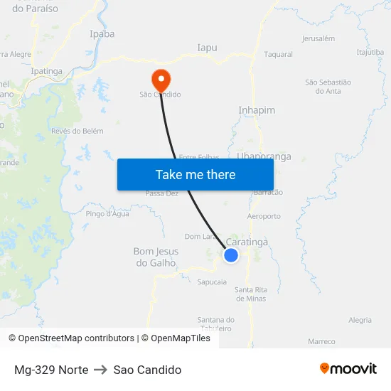 Mg-329 Norte to Sao Candido map