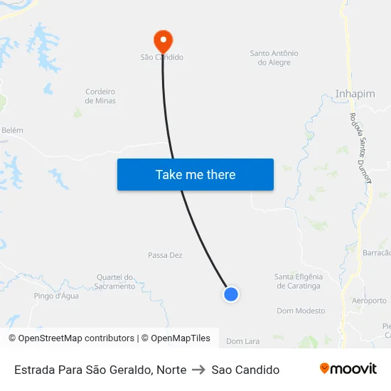 Estrada Para São Geraldo, Norte to Sao Candido map