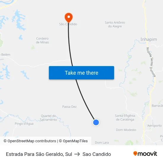 Estrada Para São Geraldo, Sul to Sao Candido map