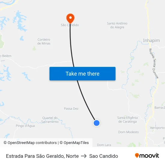 Estrada Para São Geraldo, Norte to Sao Candido map