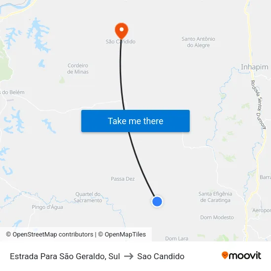 Estrada Para São Geraldo, Sul to Sao Candido map