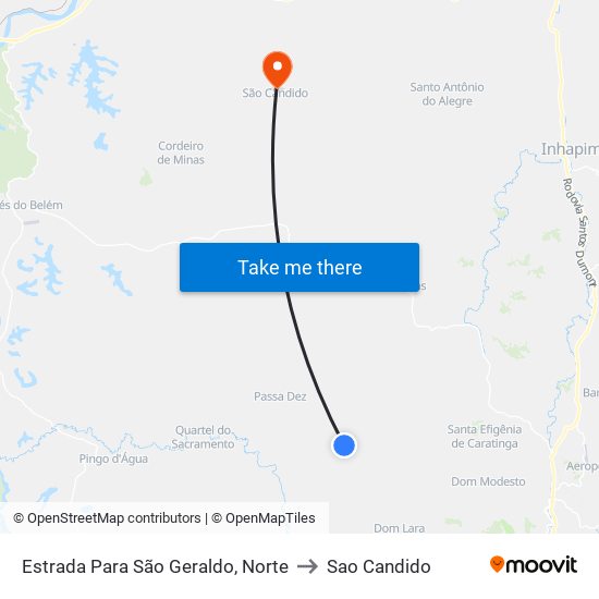 Estrada Para São Geraldo, Norte to Sao Candido map