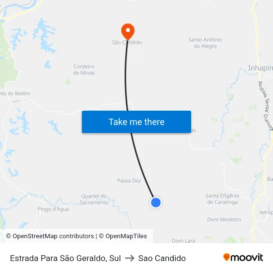 Estrada Para São Geraldo, Sul to Sao Candido map